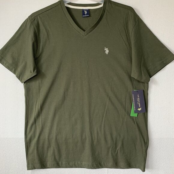US Polo Assn T Shirt Men Large Military Green V Neck Pony Logo Casual Cotton New - Picture 1 of 9